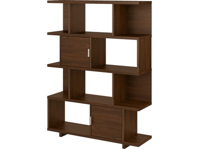 kathy ireland® Home by Bush Furniture Madison Avenue 4-Shelf 63H Geometric Bookcase with Doors, Modern Walnut (MDB163MW-03)
