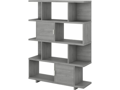 kathy ireland® Home by Bush Furniture Madison Avenue 4-Shelf 63H Geometric Bookcase with Doors, Modern Gray (MDB163MG-03)