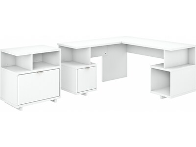 kathy ireland® Home by Bush Furniture Madison Avenue 60 L-Shaped Desk with Lateral File Cabinet, Pure White (MDS005PW)