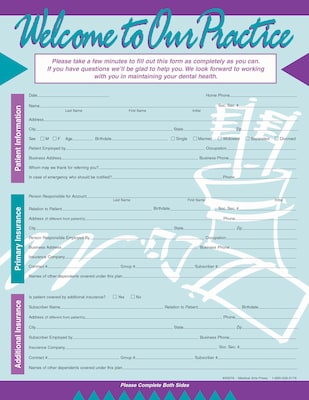 Medical Arts Press® Dental Registration and History Form; Purple and Teal Design