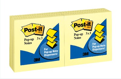 Post-it Pop-up Notes 3 x 3, Canary Yellow, 100 Sheets/Pad, 6 Pads/Pack