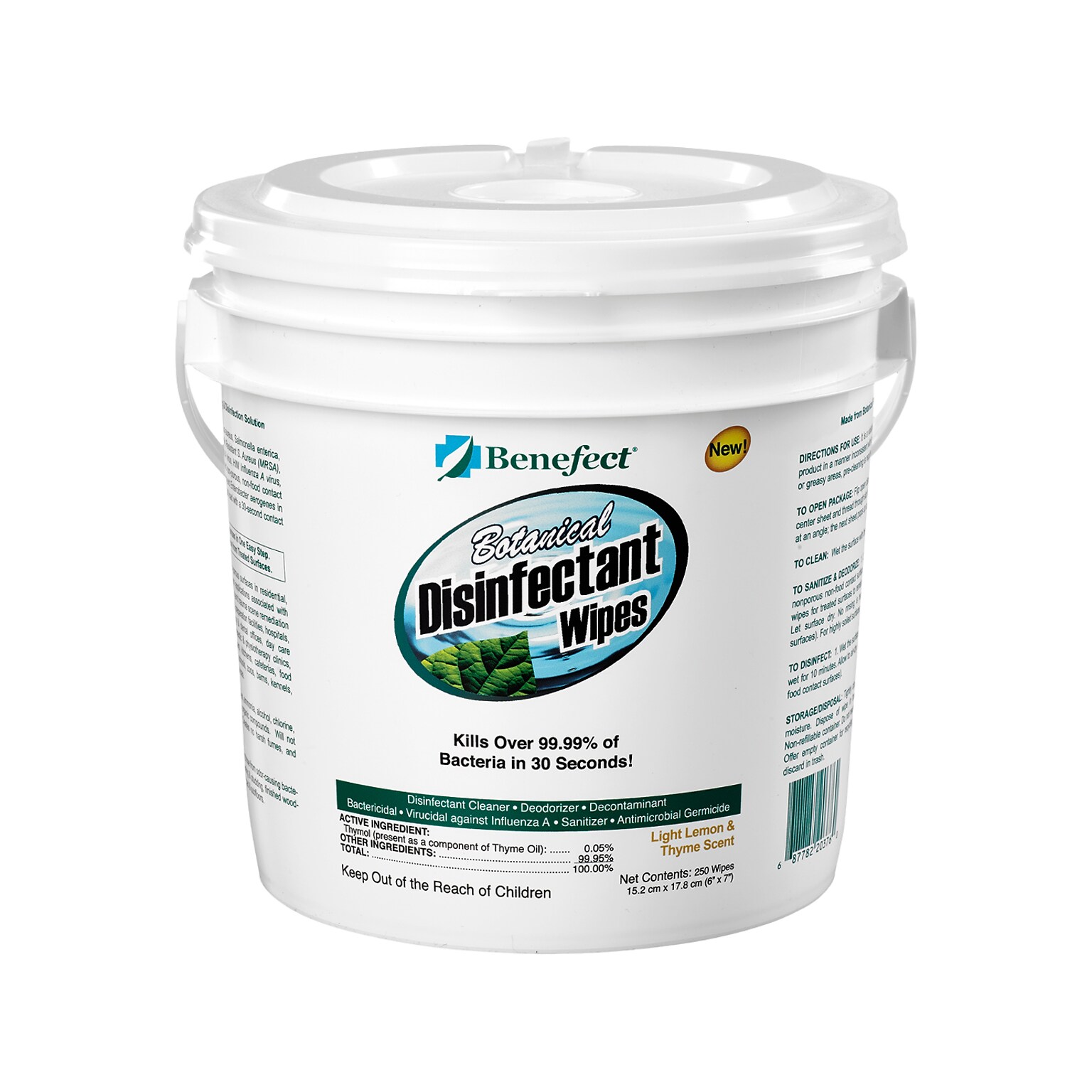 Benefect Botanical Disinfecting Wipes, Light Lemon/Thyme Scent, 250 Wipes/Container (20376)