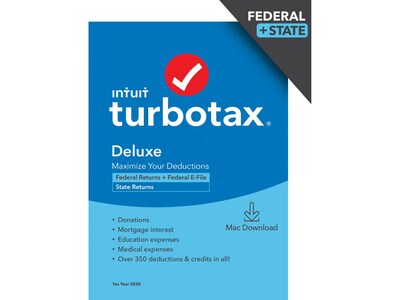 TurboTax Deluxe 2020 Federal and State for 1 User, macOS, Download (0608675)