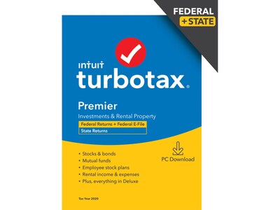 TurboTax Premier 2020 Federal and State for 1 User, Windows, Download (0608713)