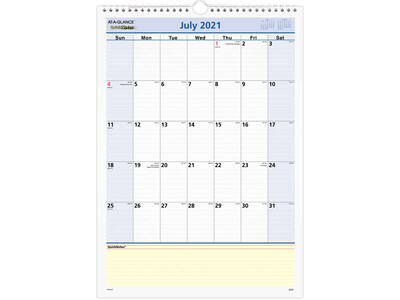 2021-2022 AT-A-GLANCE Academic 17 x 12 Wall Calendar, QuickNotes Academic, Blue/White/Yellow (PM53-28-22)