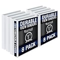 Samsill Durable Non-Stick 1 3-Ring View Binder, White, 8/Pack (S88437)