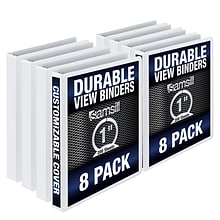 Samsill Durable Non-Stick 1 3-Ring View Binder, White, 8/Pack (S88437)