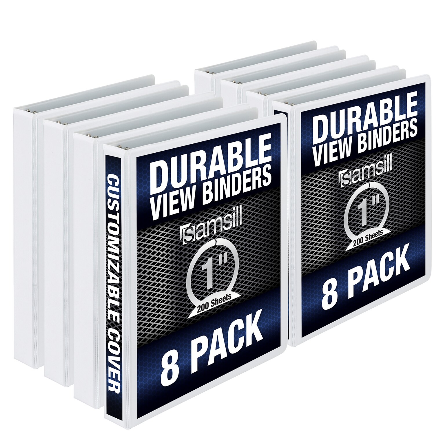 Samsill Durable 1 View Ring Binders, D-Ring, Made in USA, White, 8/Pack (S88437)