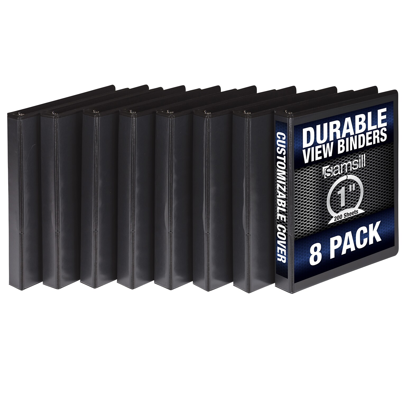 Samsill Durable 1 View Ring Binders, D-Ring, Made in USA, Black, 8/Pack (S88430)