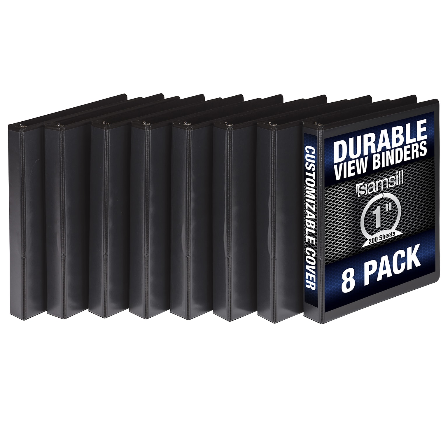 Samsill Durable 1 3-Ring View Binders, Black, 8/Pack (S88430)