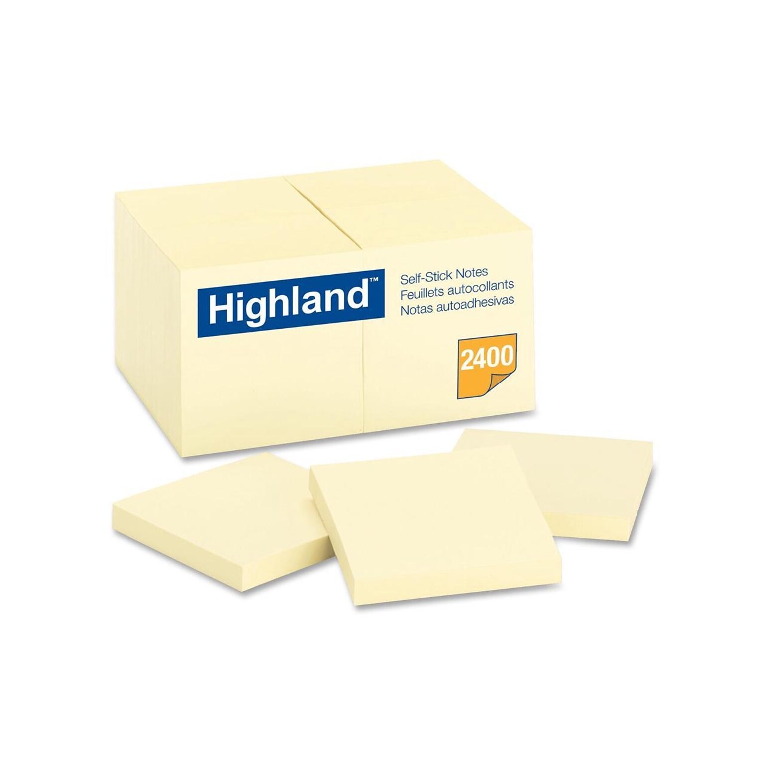 Highland Sticky Notes, 3 x 3, Yellow, 100 Sheets/Pad, 24 Pads/Pack (654924PK)