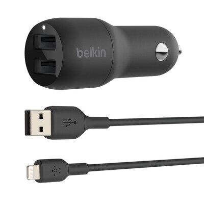 Belkin BOOST CHARGE Dual USB-A Car Charger, 24W, Black