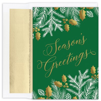 JAM PAPER Christmas Cards & Matching Envelopes Set, 7 6/7 x 5 5/8, Greenery Greetings, 16/Pack (52
