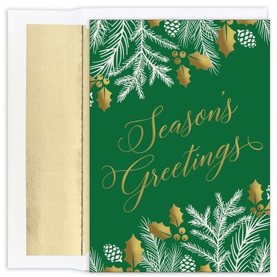 JAM PAPER Christmas Cards & Matching Envelopes Set, 7 6/7 x 5 5/8, Greenery Greetings, 16/Pack (52