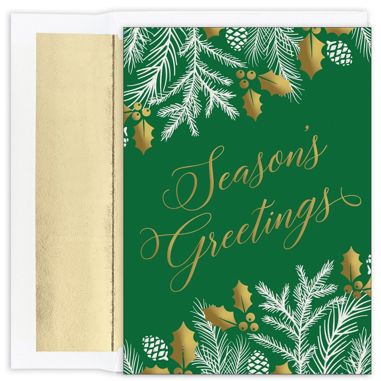 JAM PAPER Christmas Cards & Matching Envelopes Set, 7 6/7 x 5 5/8, Greenery Greetings, 16/Pack (526935100)