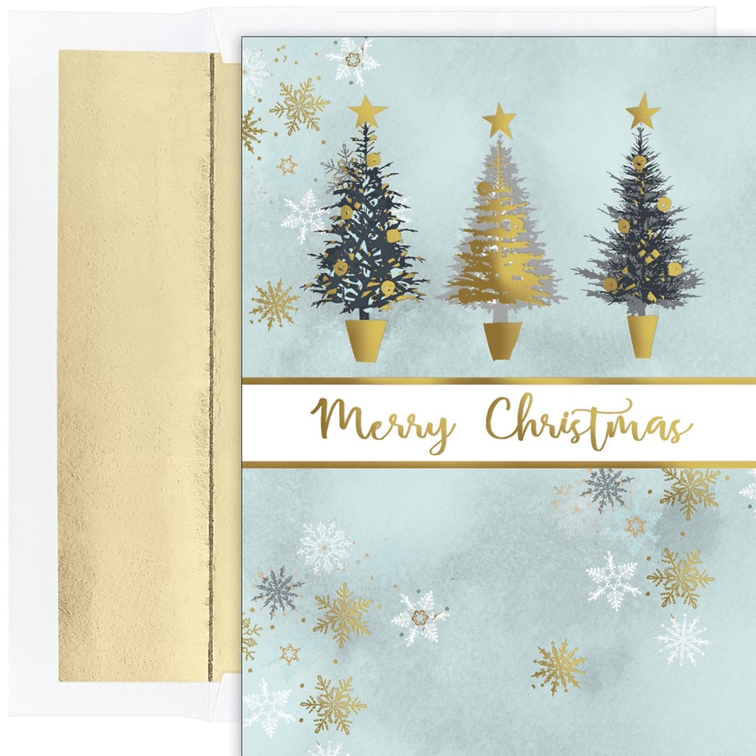 JAM PAPER Christmas Cards & Matching Envelopes Set, 7 6/7 x 5 5/8, Christmas Tree Trio, 18/Pack (526937200)