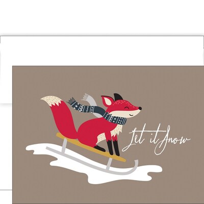 JAM PAPER Christmas Cards & Matching Envelopes Set, 7 6/7 x 5 5/8, Fox Sledding, 16/Pack (526919900)