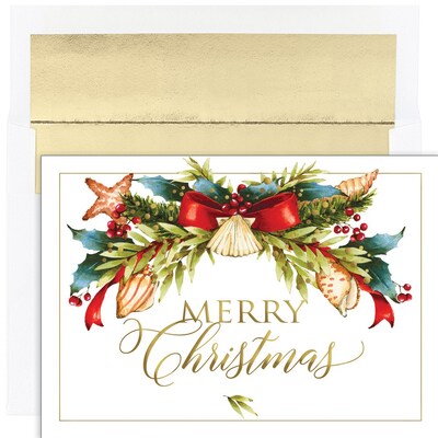 JAM PAPER Christmas Cards & Matching Envelopes Set, 7 6/7" x 5 5/8", Seaside Swag, 18/Pack (526937700)