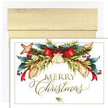 JAM PAPER Christmas Cards & Matching Envelopes Set, 7 6/7 x 5 5/8, Seaside Swag, 18/Pack (52693770