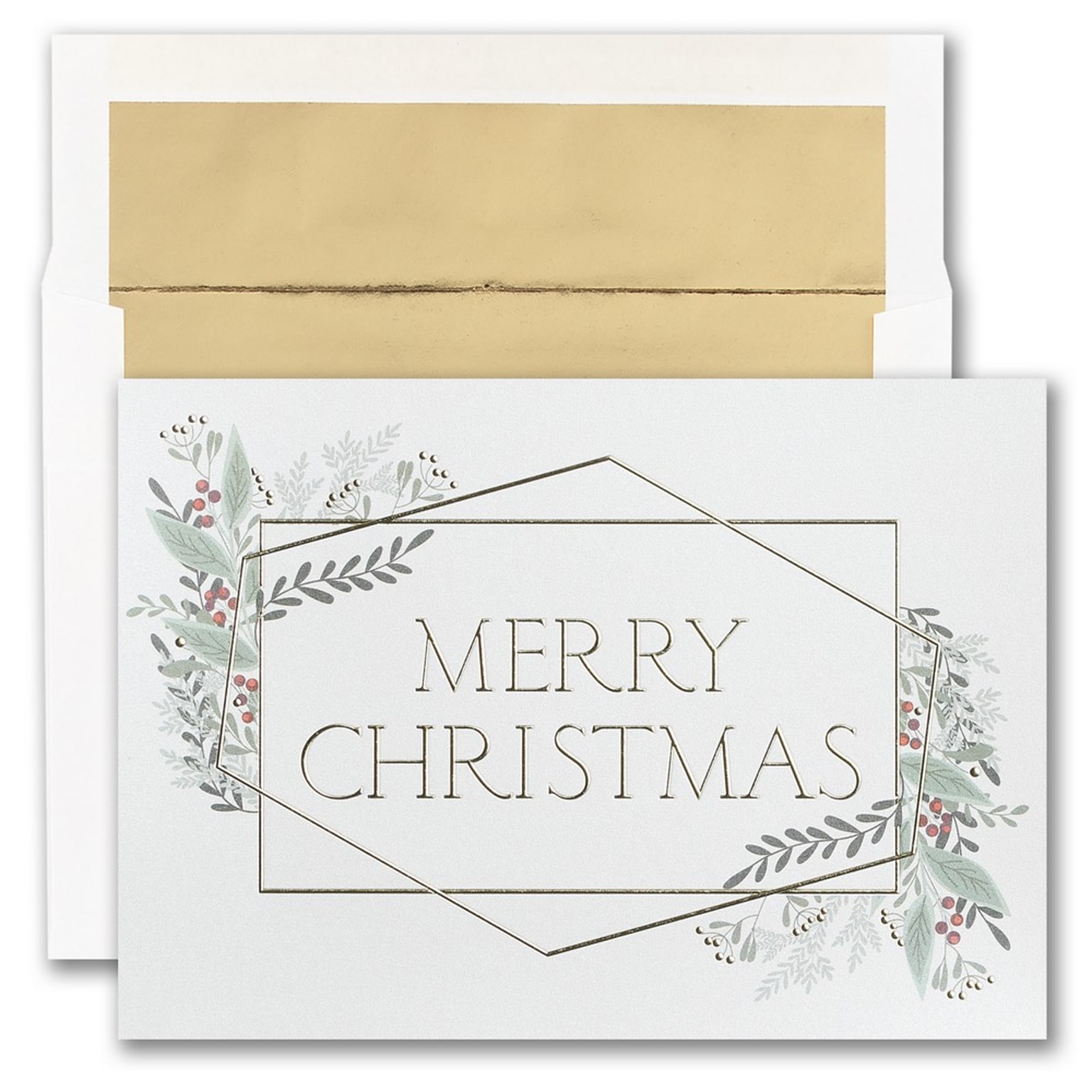 JAM PAPER Blank Christmas Cards & Matching Envelopes Set, Christmas Greenery, 25/Pack (526M1901WB)