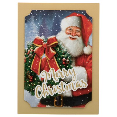 JAM PAPER Handmade Christmas Cards & Matching Envelopes Set, Classic Merry Santa w/ Wreath, 12 Cards/Pack (JAM4IG105695)