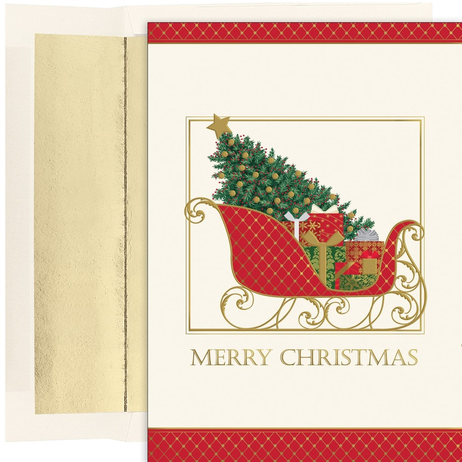 JAM PAPER Christmas Cards & Matching Envelopes Set, 7 6/7 x 5 5/8, Santas Elegant Sleigh, 18/Pack (526938200)