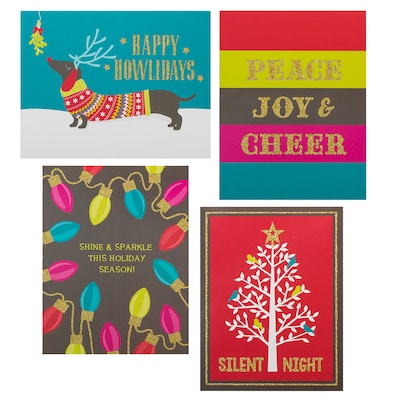 JAM PAPER Deluxe Christmas Cards & Matching Envelopes Assortment, Blue Reindeer Dog, 16/Pack (JAMIG96500)