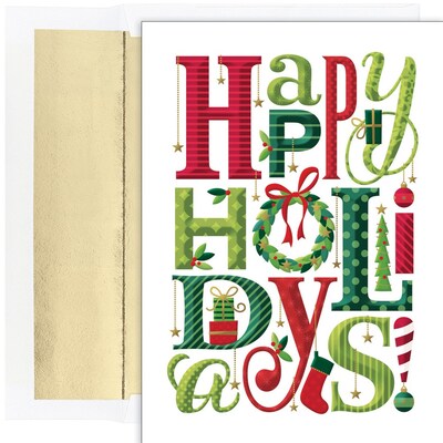 JAM PAPER Christmas Cards & Matching Envelopes Set, 7 6/7 x 5 5/8, Happy Everything Holidays, 18/Pack (526936300)