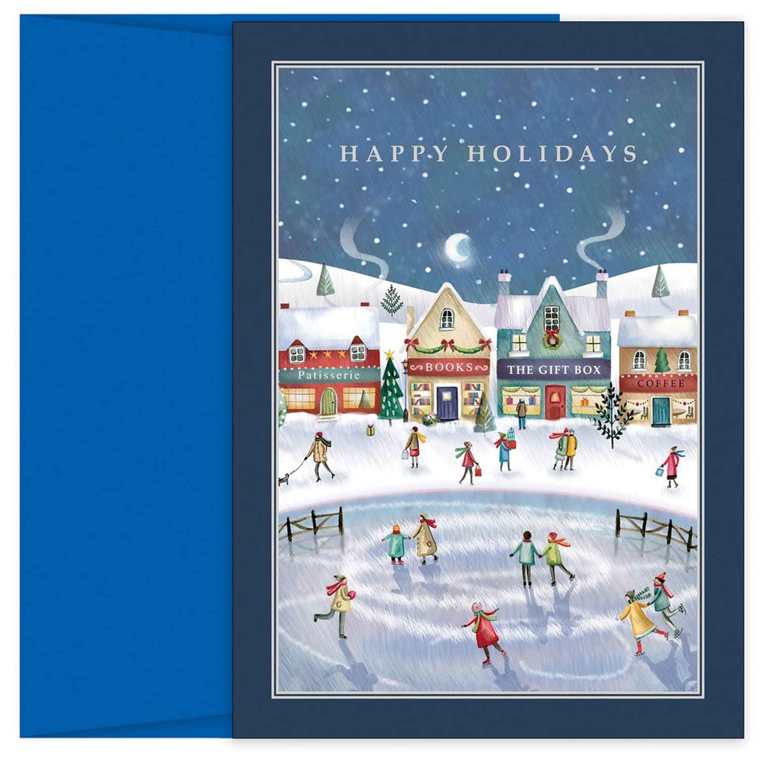 JAM PAPER Christmas Cards & Matching Envelopes Set, 7 6/7 x 5 5/8, Holiday Village, 18/Pack (526938600)
