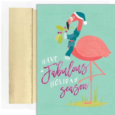 JAM PAPER Christmas Cards & Matching Envelopes Set, 7 6/7 x 5 5/8, Fabulous Flamingos, 18/Pack (52