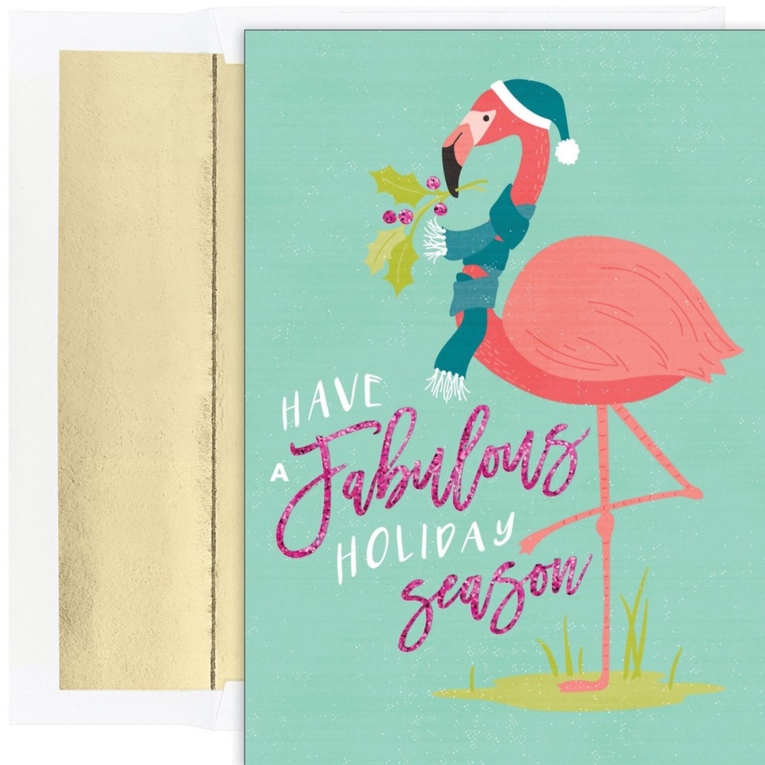 JAM PAPER Christmas Cards & Matching Envelopes Set, 7 6/7 x 5 5/8, Fabulous Flamingos, 18/Pack (526940800)