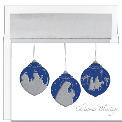 JAM PAPER Christmas Cards & Matching Envelopes Set, 7 6/7 x 5 5/8, Christmas Blessings Ornaments, 18/Pack (526936400)