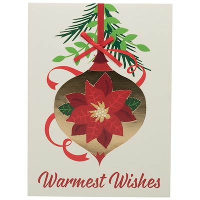 JAM PAPER Handmade Christmas Cards & Matching Envelopes Set, Poinsettia & Ribbon Ornament, 12 Cards/Pack (JAM1IG105695)