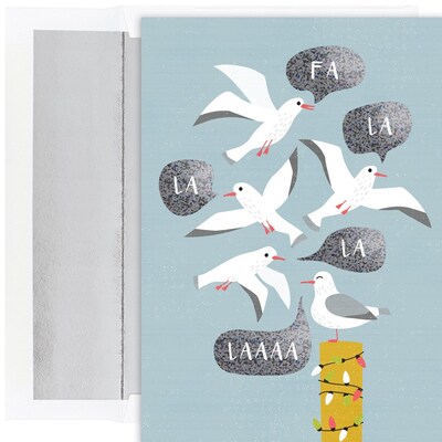 JAM PAPER Christmas Cards & Matching Envelopes Set, 7 6/7 x 5 5/8, Segulls Fa La La, 18/Pack (526940700)