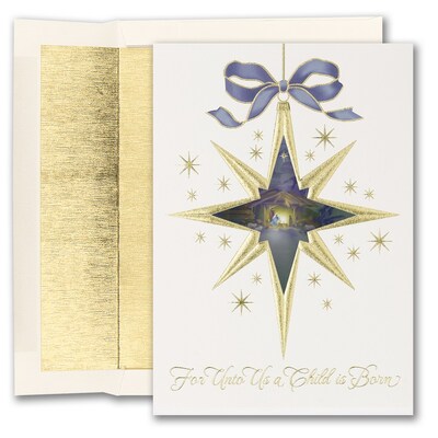 JAM PAPER Blank Christmas Cards & Matching Envelopes Set, Purple Religious Ornament, 25/Pack (526M1496WB)