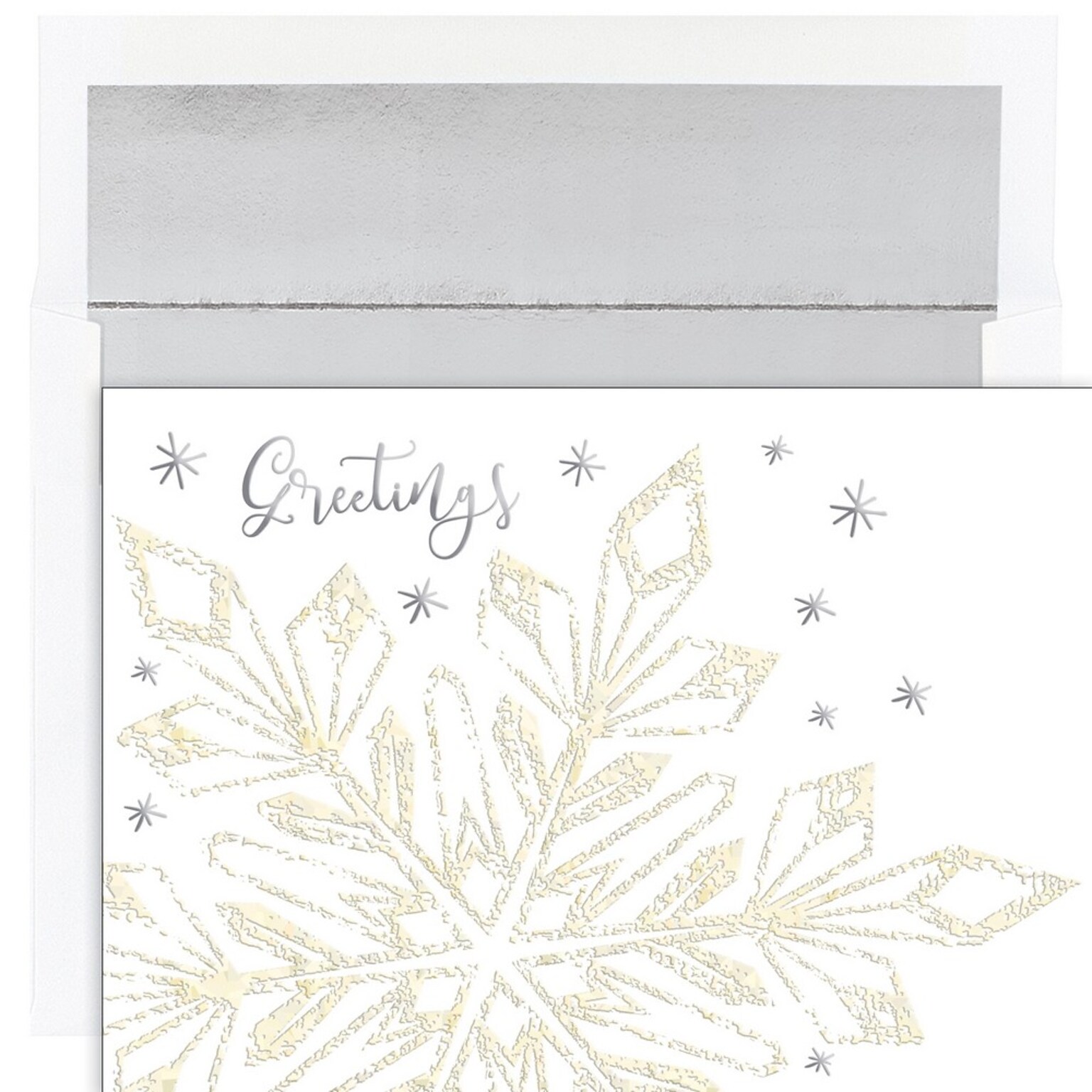 Jam Paper Christmas Cards & Matching Envelopes Set, 7 6/7 x 5 5/8, Glittering Snowflake, 16/Pack (526939200)