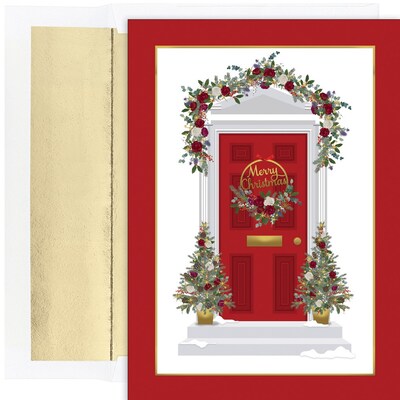 JAM PAPER Christmas Cards & Matching Envelopes Set, 7 6/7 x 5 5/8, Christmas Doorway, 18/Pack (526938100)