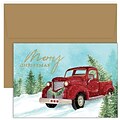 JAM PAPER Christmas Cards & Matching Envelopes Set, 7 6/7 x 5 5/8, Red Truck & Tree, 18/Pack (526940000)