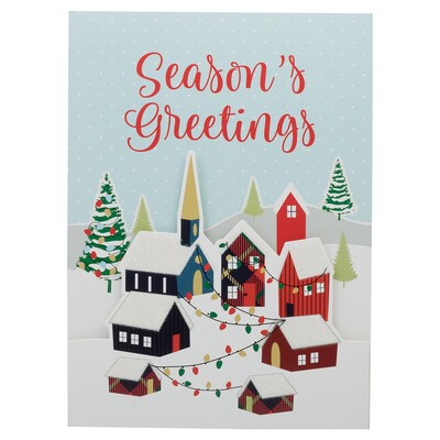 JAM PAPER Handmade Christmas Cards & Matching Envelopes Set, Seasons Greetings Holiday Town, 12 Cards/Pack (JAM1IG105697)