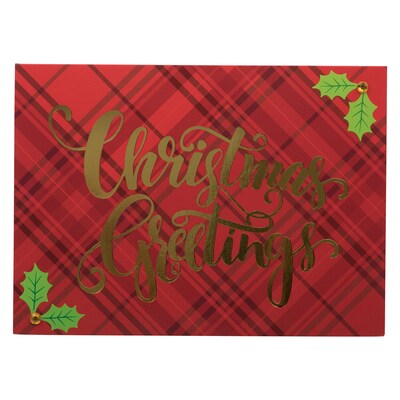 JAM PAPER Handmade Christmas Cards & Matching Envelopes Set, Plaid & Holly Christmas Greetings, 12 Cards/Pack (JAM3IG105695)