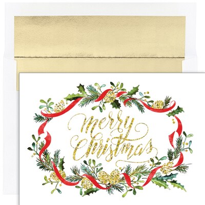 JAM PAPER Christmas Cards & Matching Envelopes Set, 7 6/7" x 5 5/8", Merry Pines, 16/Pack (526940200)