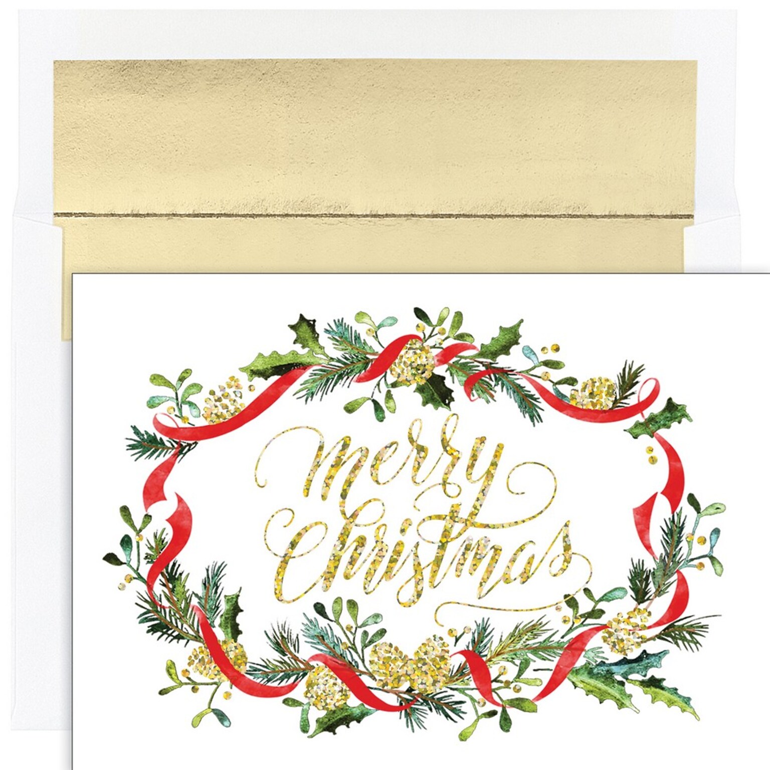 JAM PAPER Christmas Cards & Matching Envelopes Set, 7 6/7 x 5 5/8, Merry Pines, 16/Pack (526940200)