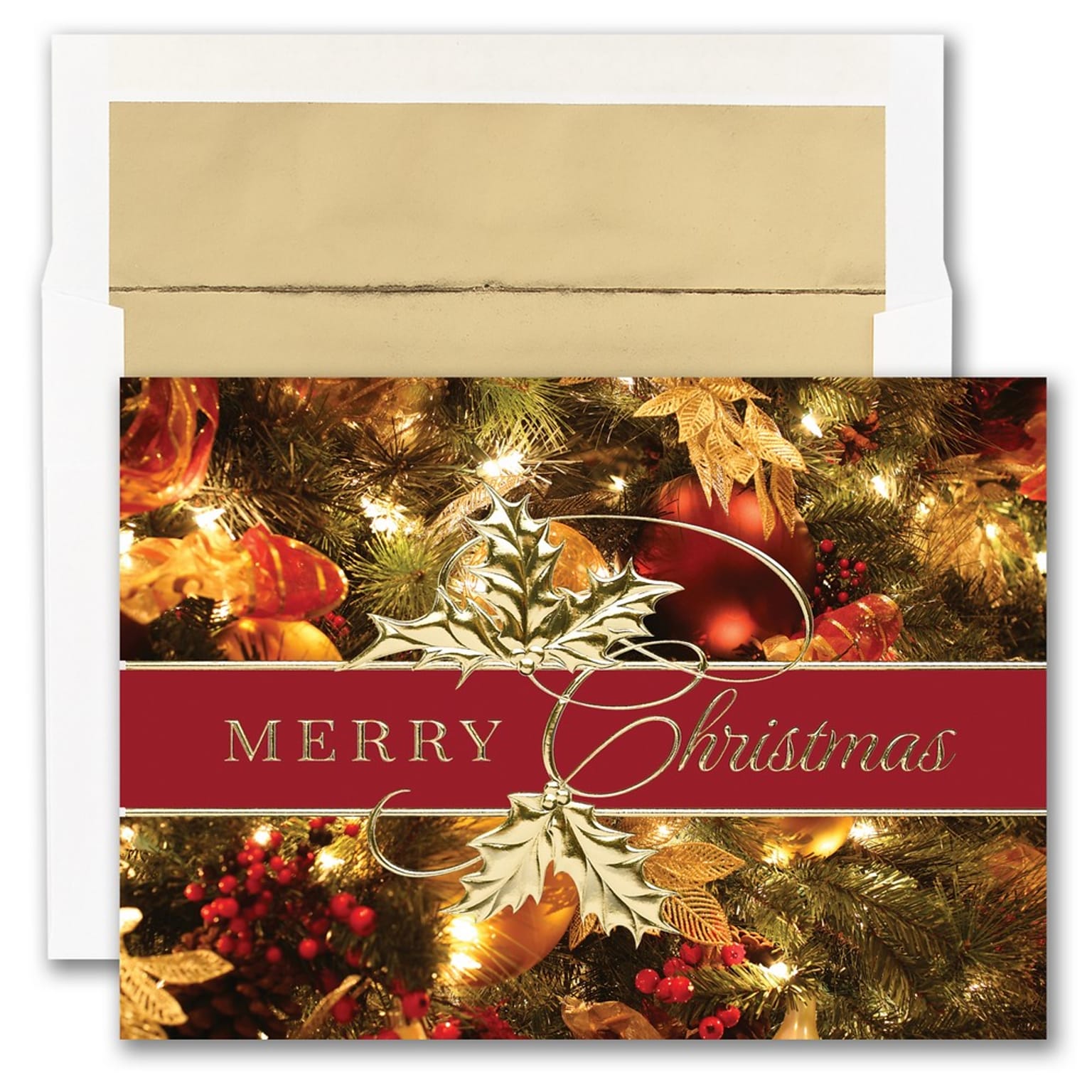 JAM PAPER Blank Christmas Cards & Matching Envelopes Set, Merry Christmas Greens, 25/Pack (526M1502WB)