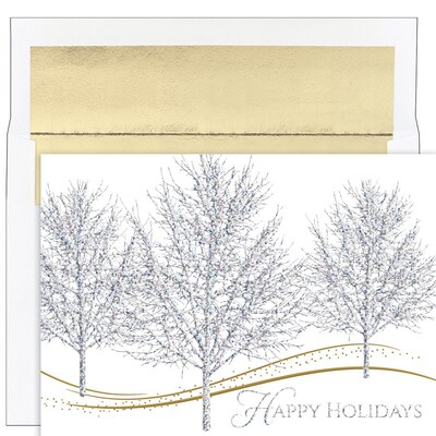 JAM PAPER Christmas Cards & Matching Envelopes Set, 7 6/7 x 5 5/8, Glitter Trees, 16/Pack (526935300)