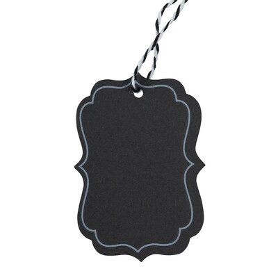 JAM PAPER Premium Gift Tags with Twine String, 2 x 3, Black Kraft Recycled w/ Border, 25/pack (297537539)