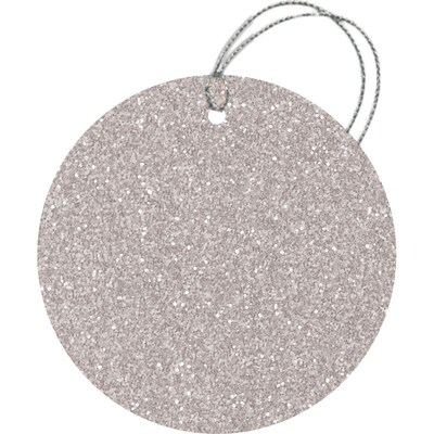 JAM PAPER Glitter Gift Tags with String, Circular, 2 1/2 x 2 1/2, Silver, 30/Pack (52627209752)