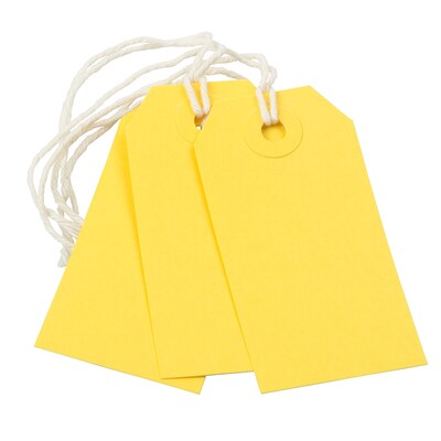 JAM PAPER Gift Tags with String, Small, 3 1/4 x 1 5/8,  Yellow, 100/pack (91931055B)