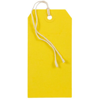 JAM PAPER Gift Tags with String, Medium, 4 3/4 x 2 3//8, Yellow, Bulk 1000/Carton (39197121C)