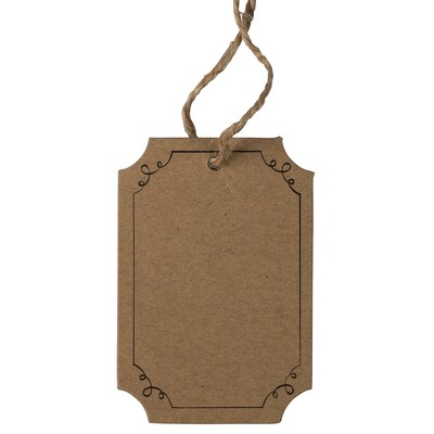 JAM PAPER Premium Gift Tags with Twine String, 2 x 3, Brown Kraft Recycled w/ Border, 25/pack (297537540)