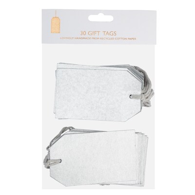 JAM Paper Handmade Gift tags with String, 4 x 2 1/4, Silver Shimmer, 30/Pack (91937424)